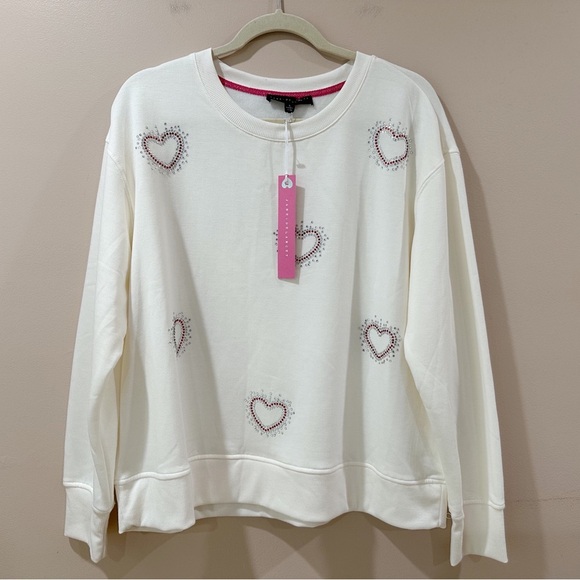 Jane and Delancey Sweaters - New Jane and Delancey Women L White Sweatshirt Heart Rhinestone Love Valentine’s